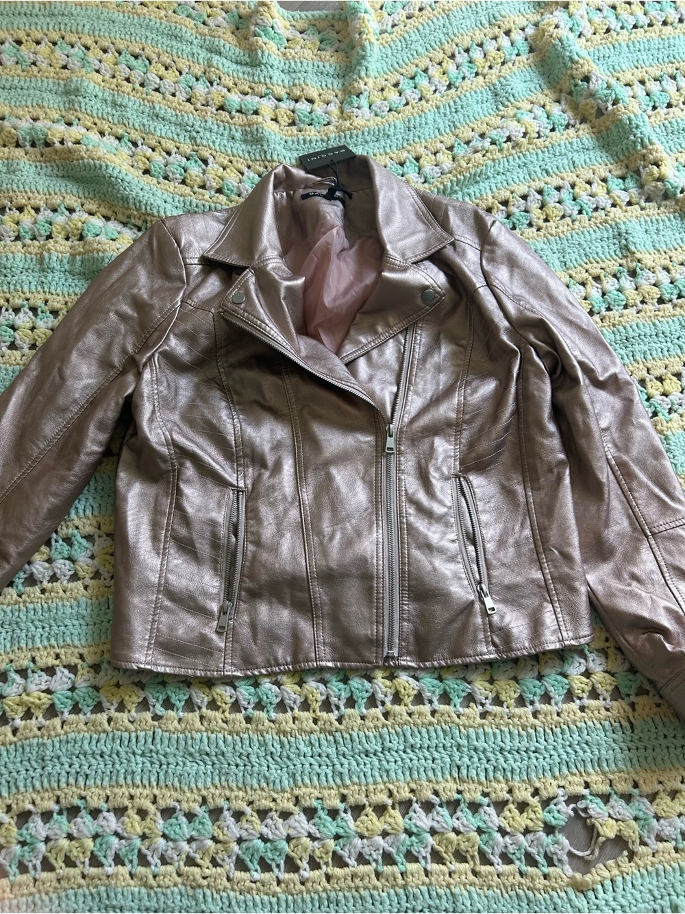 NWT Baccini Metallic Rose Faux Leather Moto Jacket - Women sz XL
